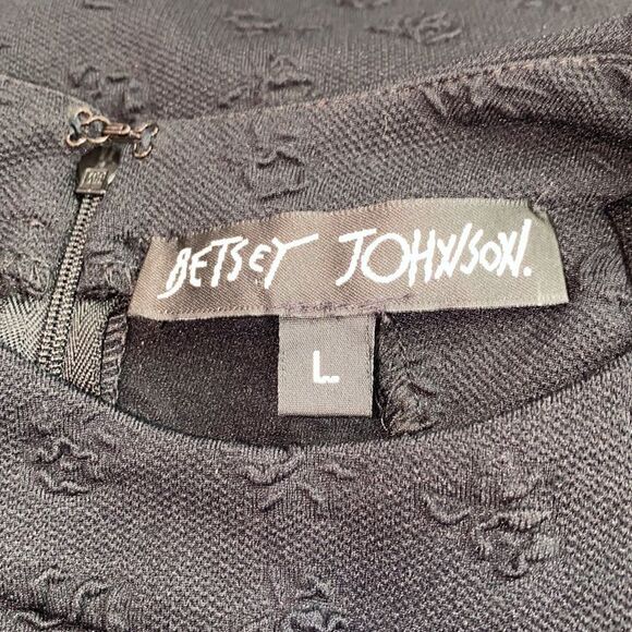 Betsey Johnson Halter Style Solid Black Swing Dress With Raised Rose Design - Picture 4 of 12